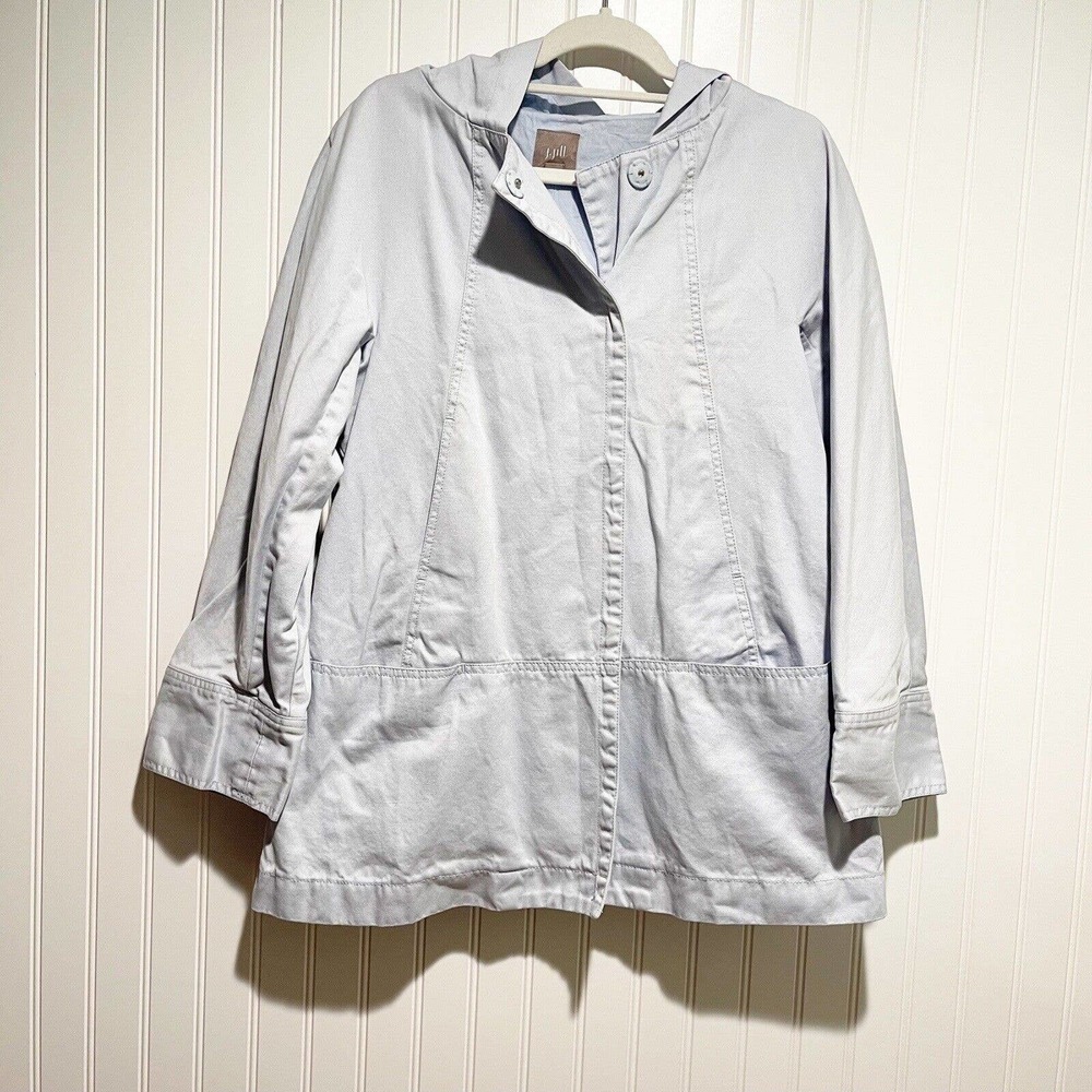 J Jill Blue Cotton Twill Hooded Jacket Chore Coat Size Small